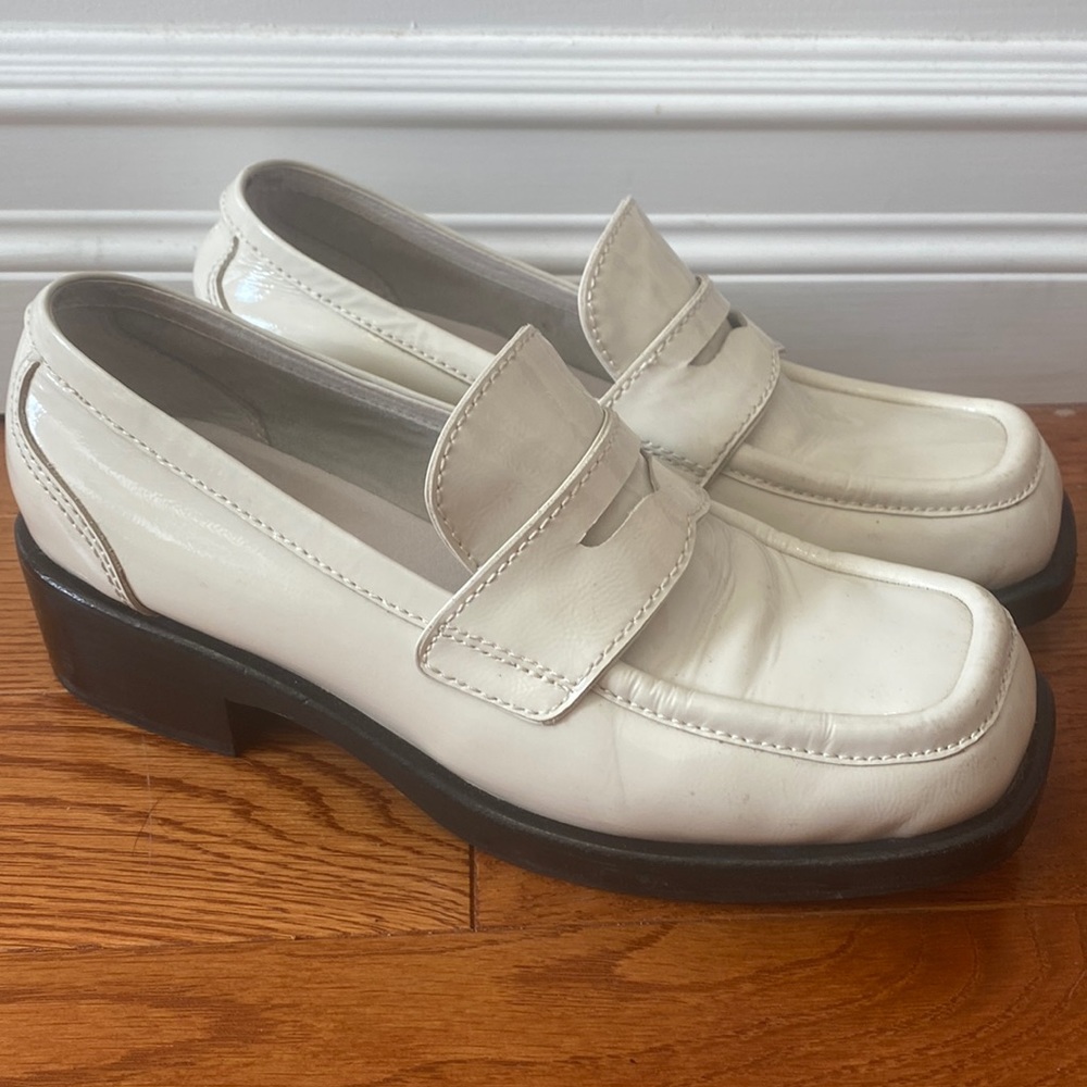 Jeffery Campbell Cream / White Patent Leather Loafers with Square Toe